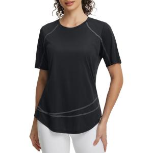 imagebaleaf Womens Short Sleeve Sun Protection Shirts Moisture Wicking Quick Dry Workout Top for Hiking Running UPF 50Black