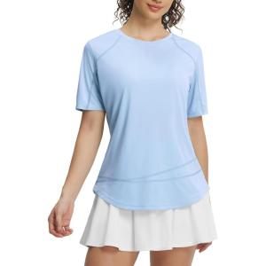 imagebaleaf Womens Short Sleeve Sun Protection Shirts Moisture Wicking Quick Dry Workout Top for Hiking Running UPF 50Light Blue
