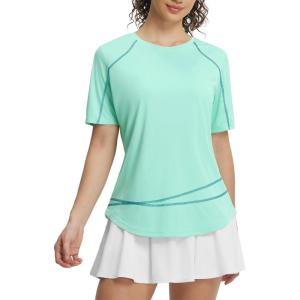 imagebaleaf Womens Short Sleeve Sun Protection Shirts Moisture Wicking Quick Dry Workout Top for Hiking Running UPF 50Light Green