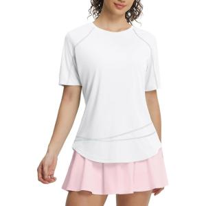 imagebaleaf Womens Short Sleeve Sun Protection Shirts Moisture Wicking Quick Dry Workout Top for Hiking Running UPF 50White