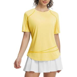 imagebaleaf Womens Short Sleeve Sun Protection Shirts Moisture Wicking Quick Dry Workout Top for Hiking Running UPF 50Yellow