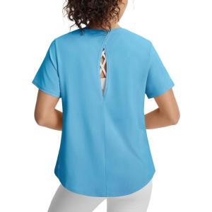 imagebaleaf Womens Short Sleeve Workout Shirts UPF 50 Open Back Tops Sun Protection Athletic Yoga TShirtsEthereal Blue