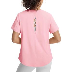imagebaleaf Womens Short Sleeve Workout Shirts UPF 50 Open Back Tops Sun Protection Athletic Yoga TShirtsLight Pink