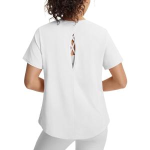 imagebaleaf Womens Short Sleeve Workout Shirts UPF 50 Open Back Tops Sun Protection Athletic Yoga TShirtsStar White