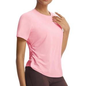 imagebaleaf Womens Short Sleeve Yoga Shirts Soft UPF 50 Workout Tops Sun Protection Athletic TShirtsLight Pink