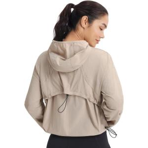 imagebaleaf Womens Sun Jackets Lightweight Packable Long Sleeve Hoodie Zip Up UPF 50 Crop Shirts Water Resistant Tops WorkoutKhaki