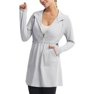 imagebaleaf Womens UPF 50 Long Jacket UV Sun Protection Hoodie Rash Guard Cooling Lightweight Cover Up SPF Swim Beach AthleticLight Gray