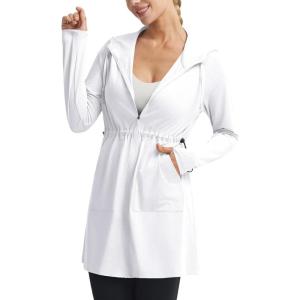 imagebaleaf Womens UPF 50 Long Jacket UV Sun Protection Hoodie Rash Guard Cooling Lightweight Cover Up SPF Swim Beach AthleticWhite