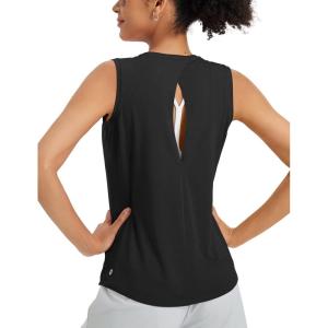 imagebaleaf Womens Workout Tank Tops Open Back Yoga Top High Neck Sleeveless Shirts Running Loose Fit Athletic GymBlack