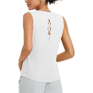 imagebaleaf Womens Workout Tank Tops Open Back Yoga Top High Neck Sleeveless Shirts Running Loose Fit Athletic GymWhite