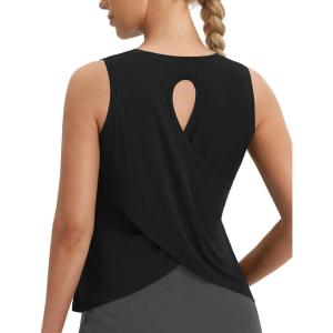 imagebaleaf Womens Workout Tops Athletic Tank Tops Loose Fit Sleeveless Open Back Running Shirts UPF50 Gym Exercise YogaBlack