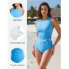 imagebaleaf One Piece Swimsuit Women Tummy Control Bathing Suit High Neck Swimwear with Adjustable StrapsBlue