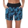 imagebaleaf Womens 3579 High Waisted Swim Board Shorts Quick Dry Swimsuits Bottoms Trunks with PocketsGreen Blue Leaf