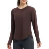 imagebaleaf Womens Long Sleeve Workout Shirts Lightweight Quick Dry Running Athletic Yoga Tops with Curved Hem Thumb LoopDark Brown