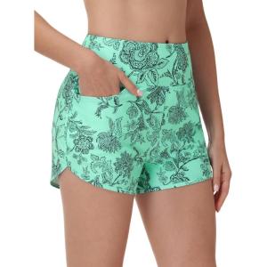 imageBALEAF Womens 3 Swim Board Shorts High Waisted Bathing Suit Bottoms for Swimming with Liner Pockets UPF 50Green Floral