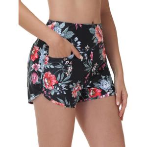 imageBALEAF Womens 3 Swim Board Shorts High Waisted Bathing Suit Bottoms for Swimming with Liner Pockets UPF 50Red Floral