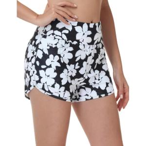 imageBALEAF Womens 3 Swim Board Shorts High Waisted Bathing Suit Bottoms for Swimming with Liner Pockets UPF 50White Floral