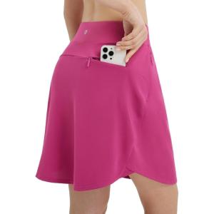 imagebaleaf Skorts for Woman 20 Knee Length Golf Tennis Skirt High Waisted Long Athletic Casual Pockets UPF 50Rose Red
