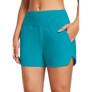imagebaleaf Womens 3579 High Waisted Swim Board Shorts Quick Dry Swimsuits Bottoms Trunks with PocketsAqua Blue