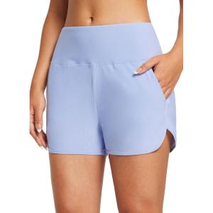 imagebaleaf Womens 3579 High Waisted Swim Board Shorts Quick Dry Swimsuits Bottoms Trunks with PocketsIce Blue