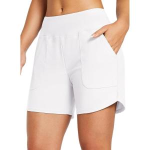 imagebaleaf Womens 3579 High Waisted Swim Board Shorts Quick Dry Swimsuits Bottoms Trunks with PocketsWhite
