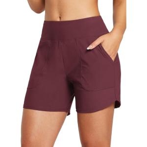 imagebaleaf Womens 3579 High Waisted Swim Board Shorts Quick Dry Swimsuits Bottoms Trunks with PocketsWine