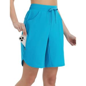 imagebaleaf Womens Bermuda Long Shorts 9 Above Knee Length Quick Dry Lightweight Zipper Pockets Casual Summer Athletic UPF 50Aqua Blue