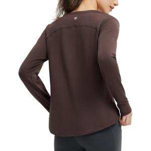 imagebaleaf Womens Long Sleeve Workout Shirts Lightweight Quick Dry Running Athletic Yoga Tops with Curved Hem Thumb LoopDark Brown