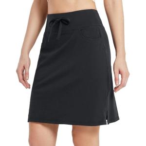 imagebaleaf Womens Skorts Skirts 20 Knee Length Cotton Casual High Waist Drawstring Modest Golf Skort with PocketBlack