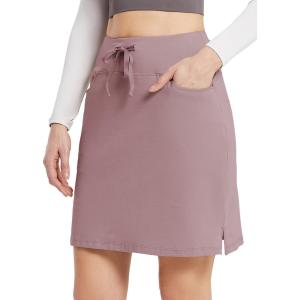imagebaleaf Womens Skorts Skirts 20 Knee Length Cotton Casual High Waist Drawstring Modest Golf Skort with PocketBurlwood