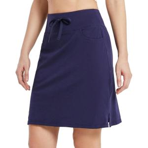 imagebaleaf Womens Skorts Skirts 20 Knee Length Cotton Casual High Waist Drawstring Modest Golf Skort with PocketDark Blue
