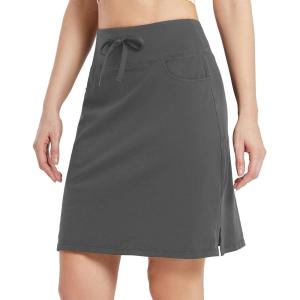 imagebaleaf Womens Skorts Skirts 20 Knee Length Cotton Casual High Waist Drawstring Modest Golf Skort with PocketGray