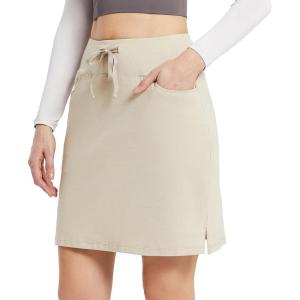 imagebaleaf Womens Skorts Skirts 20 Knee Length Cotton Casual High Waist Drawstring Modest Golf Skort with PocketKhaki