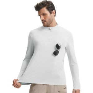imagebaleaf Mens Long Sleeve Sun Shirts with Pocket 14 Zip Hiking Running Quick Dry Lightweight Rash Guard UV Outdoor ShirtLight Gray