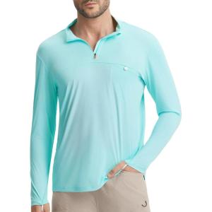 imagebaleaf Mens Long Sleeve Sun Shirts with Pocket 14 Zip Hiking Running Quick Dry Lightweight Rash Guard UV Outdoor ShirtLight Green