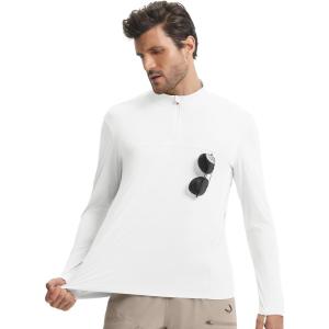 imagebaleaf Mens Long Sleeve Sun Shirts with Pocket 14 Zip Hiking Running Quick Dry Lightweight Rash Guard UV Outdoor ShirtWhite