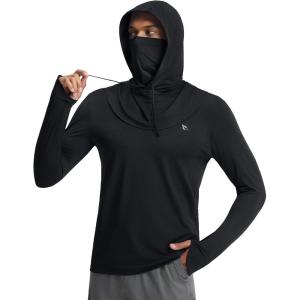 imagebaleaf Mens Sun Hoodies UPF 50 Separate Hood with Face Mask Long Sleeve Fishing Shirts UV Protection Rash GuardBlack