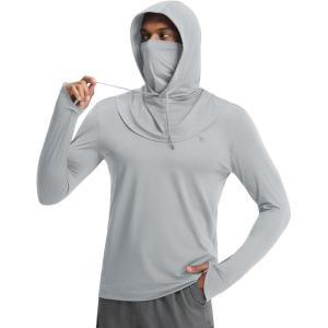 imagebaleaf Mens Sun Hoodies UPF 50 Separate Hood with Face Mask Long Sleeve Fishing Shirts UV Protection Rash GuardLight Gray