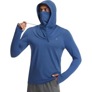 imagebaleaf Mens Sun Hoodies UPF 50 Separate Hood with Face Mask Long Sleeve Fishing Shirts UV Protection Rash GuardNavy Blue