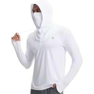 imagebaleaf Mens Sun Hoodies UPF 50 Separate Hood with Face Mask Long Sleeve Fishing Shirts UV Protection Rash GuardWhite