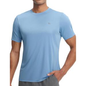 imagebaleaf Mens Sun Protection Shirts Short Sleeve TShirts Swim Rash Guard Hiking Running SPF UPF 50 UV LightweightHeather Light Blue