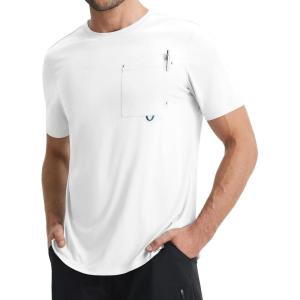 imagebaleaf Mens Sun Shirts with Pocket Short Sleeve T Shirts UPF 50 UV SPF Lightweight Quick Dry Hiking Fishing Rash GuardWhite