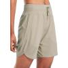 imagebaleaf Womens 7 Athletic Long Running Shorts Workout Gym Quick Dry Hiking Shorts High Waisted Zipper PocketKhaki
