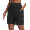 imagebaleaf Womens 7 Bermuda Shorts Athletic Running Long Shorts High Waisted with Zipper Pockets Workout Gym Hiking ShortsBlack