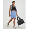imagebaleaf Womens 7 Bermuda Shorts Athletic Running Long Shorts High Waisted with Zipper Pockets Workout Gym Hiking ShortsBlue