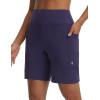 imagebaleaf Womens 7 Bermuda Shorts Athletic Running Long Shorts High Waisted with Zipper Pockets Workout Gym Hiking ShortsNavy