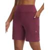 imagebaleaf Womens 7 Bermuda Shorts Athletic Running Long Shorts High Waisted with Zipper Pockets Workout Gym Hiking ShortsWine Red