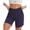 imagebaleaf 7 Womens Running Shorts Athletic Quick Dry Shorts Crossover High Waisted Workout Hiking Zipper Pockets UPF50Navy Blue