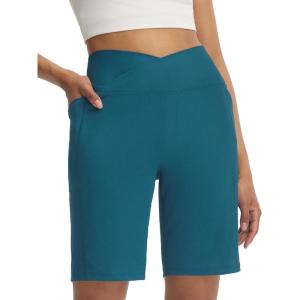 imageBALEAF Womens Bermuda Long Shorts with Pockets 9 Above Knee Length High Waisted Stretch Walking Athletic Dressy CasualBlue
