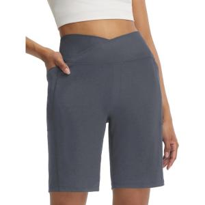 imageBALEAF Womens Bermuda Long Shorts with Pockets 9 Above Knee Length High Waisted Stretch Walking Athletic Dressy CasualDark Gray